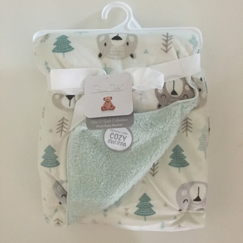 NEW Baby Blanket Super Soft Sherpa Bears Trees Print Baby Gift | Rene Rofe